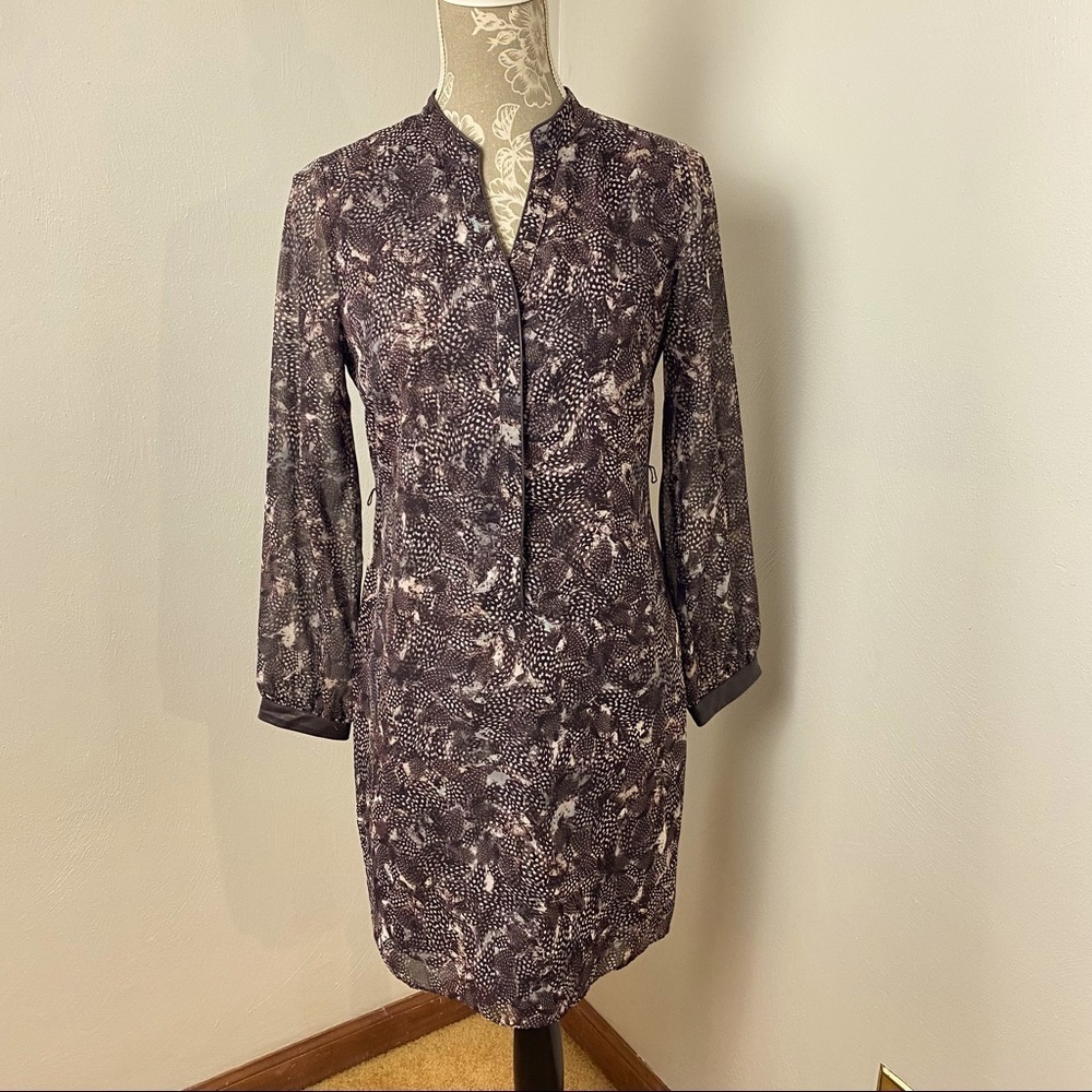 Ann Taylor Petite Feather Design Dress Brown and White Sz 4P